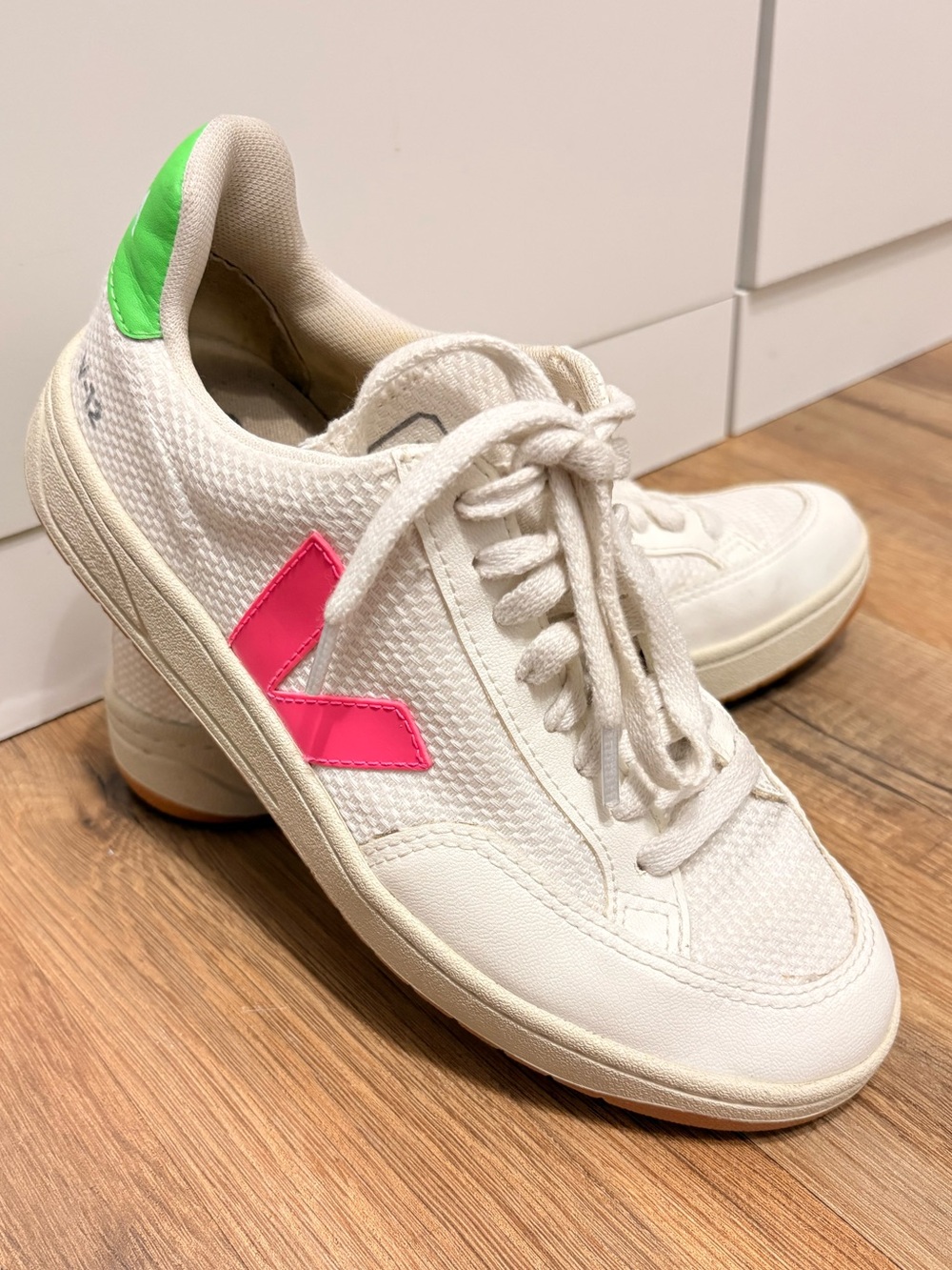 VEJA V - 12 White Women's Casual Sneaker with Pink & Accent